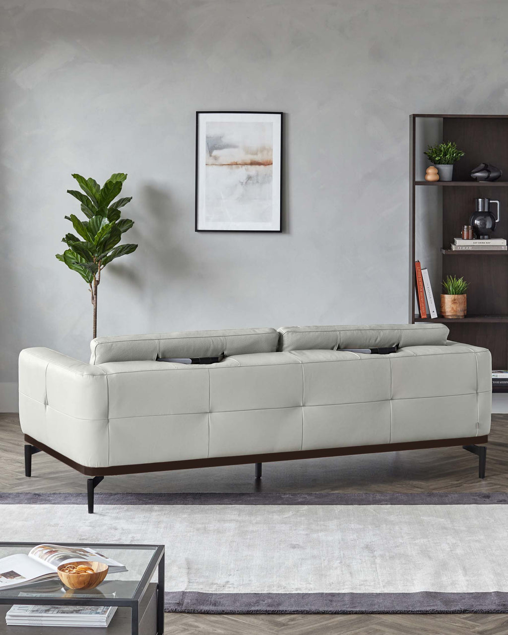 Colton Natural Grey Leather 3 Seater Sofa
