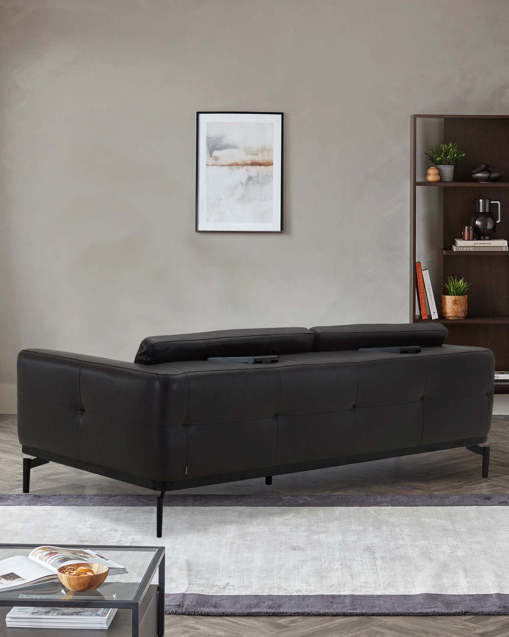 Colton black leather 3 seater sofa