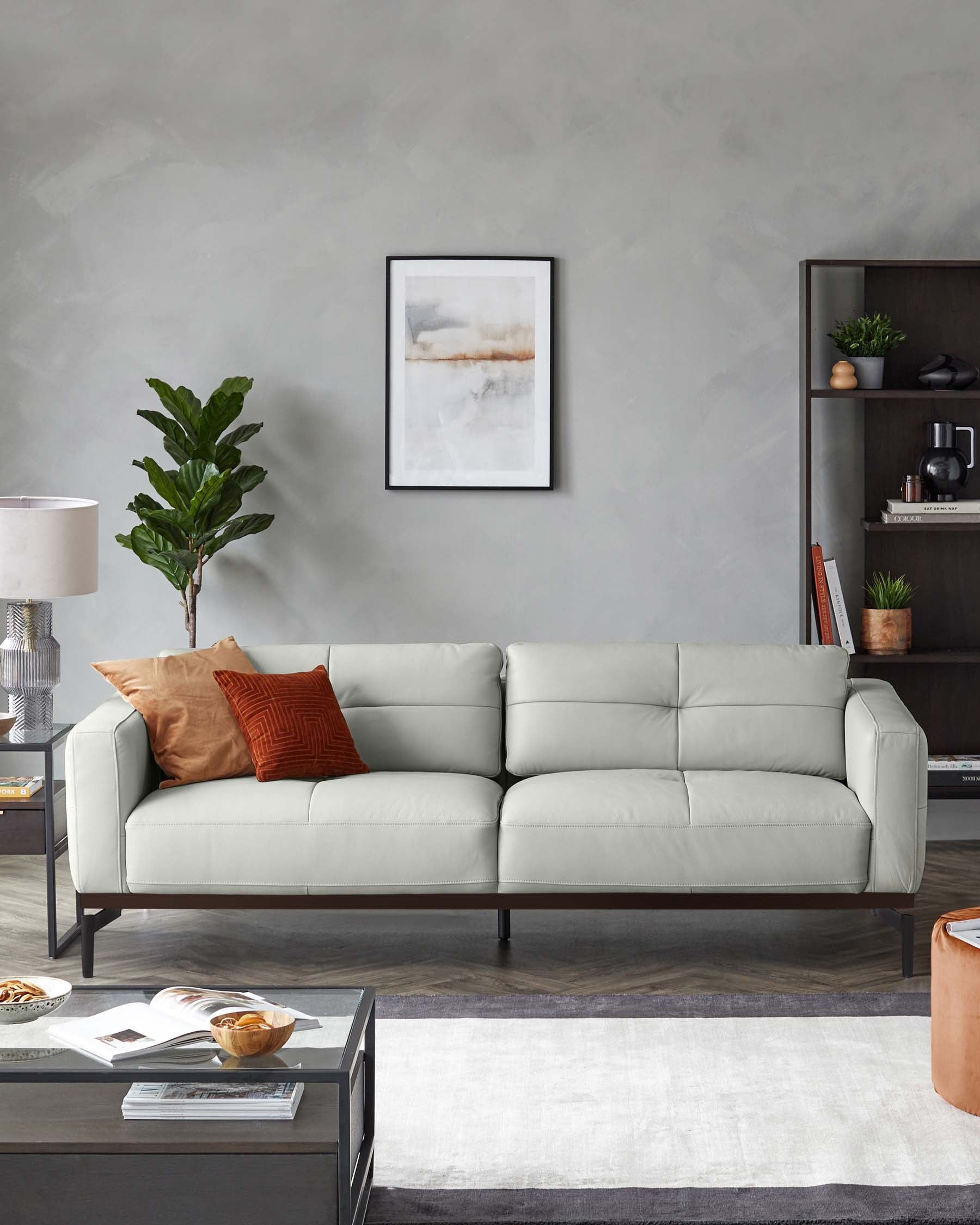 Colton Natural Grey Leather 3 Seater Sofa