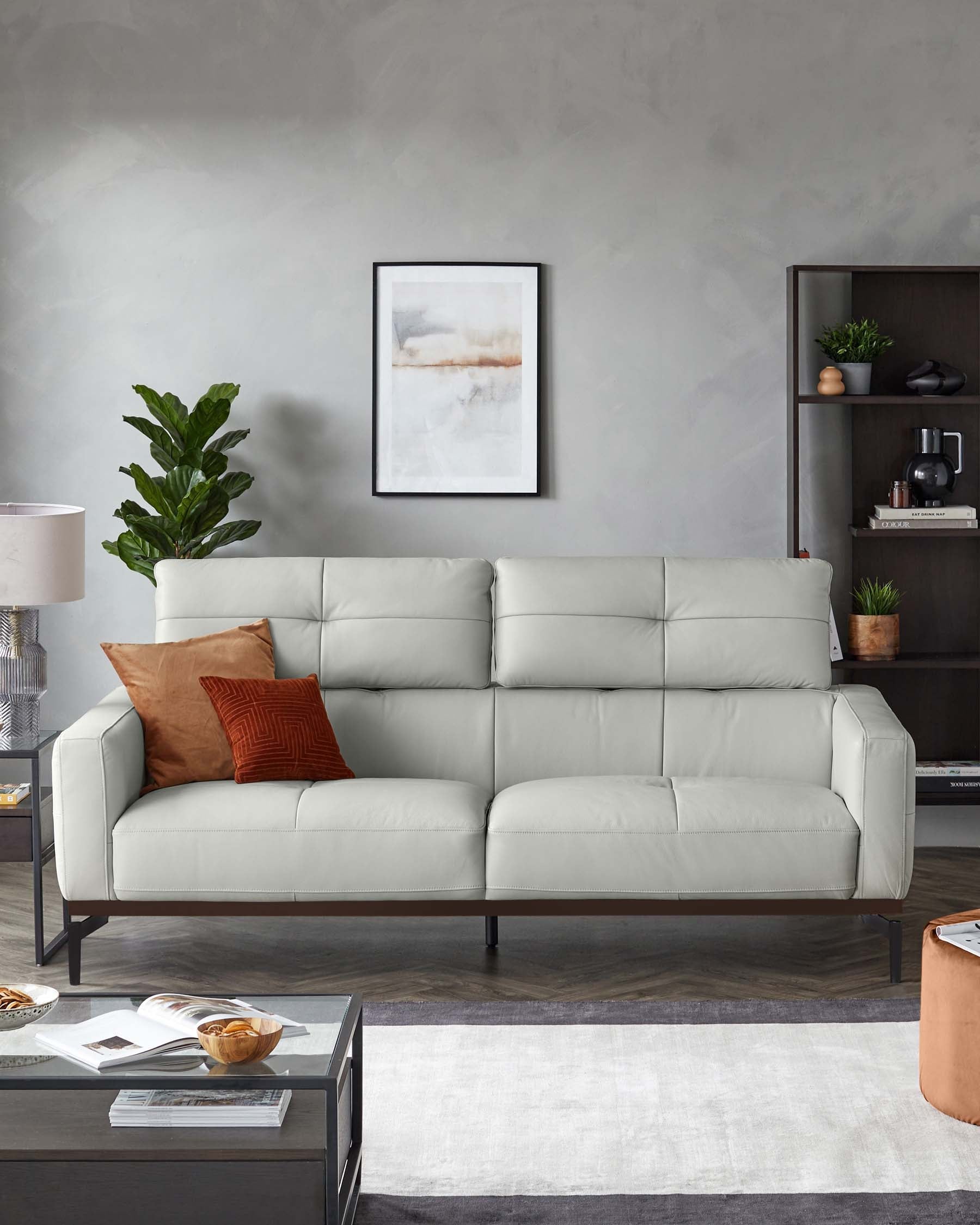 Colton Natural Grey Leather 3 Seater Sofa