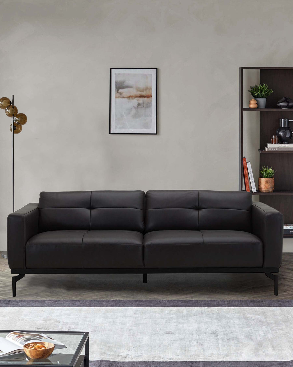 Colton black leather 3 seater sofa