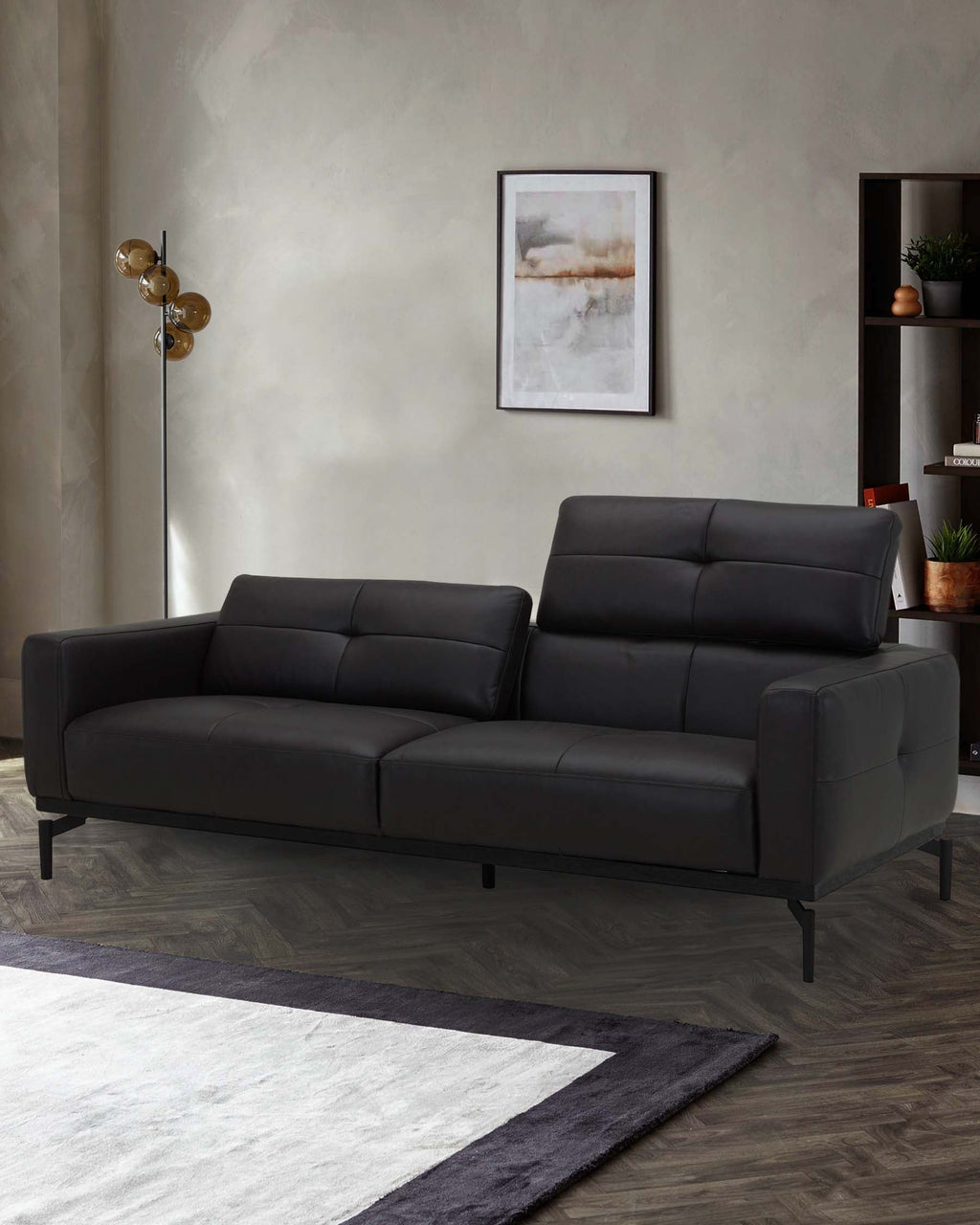 Colton black leather 3 seater sofa