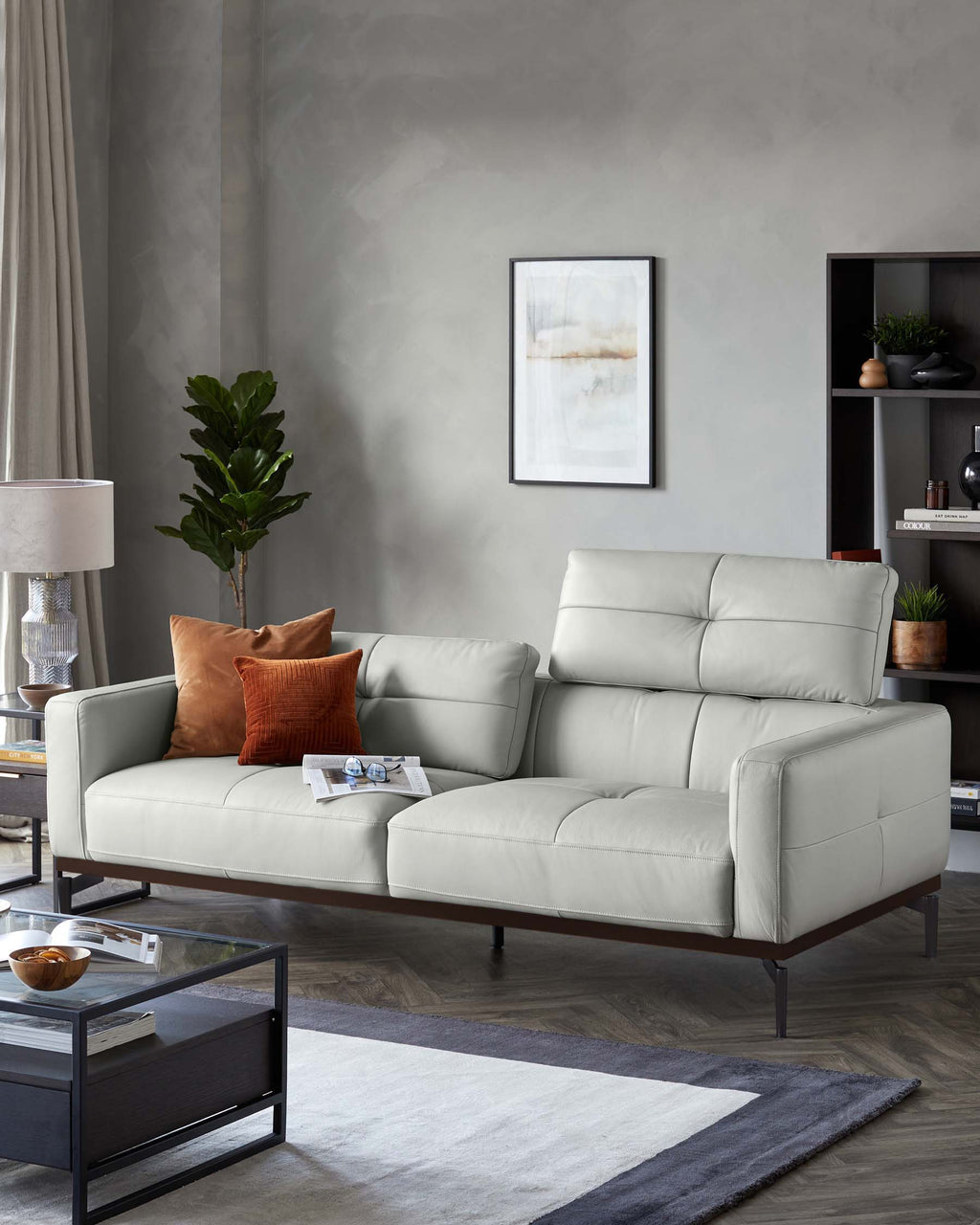 Colton Natural Grey Leather 3 Seater Sofa