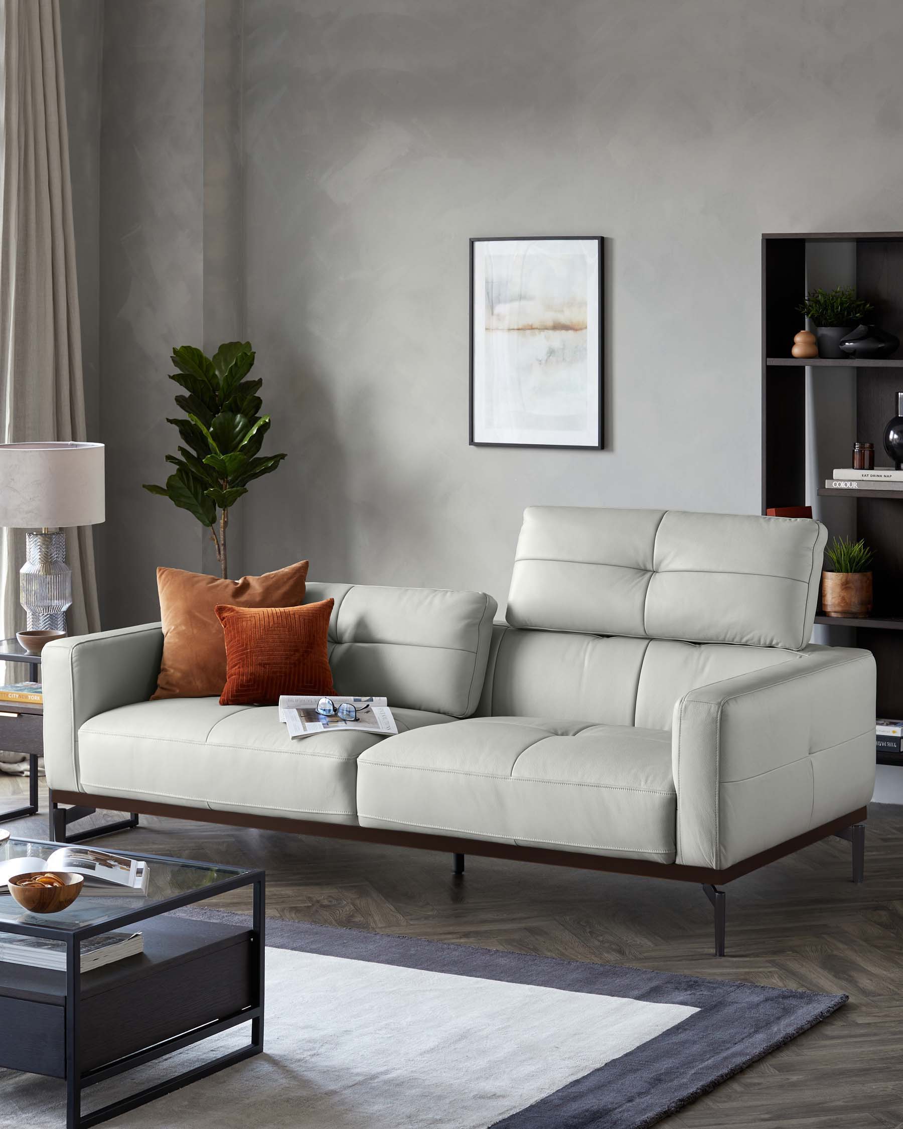 Colton Natural Grey Leather 3 Seater Sofa