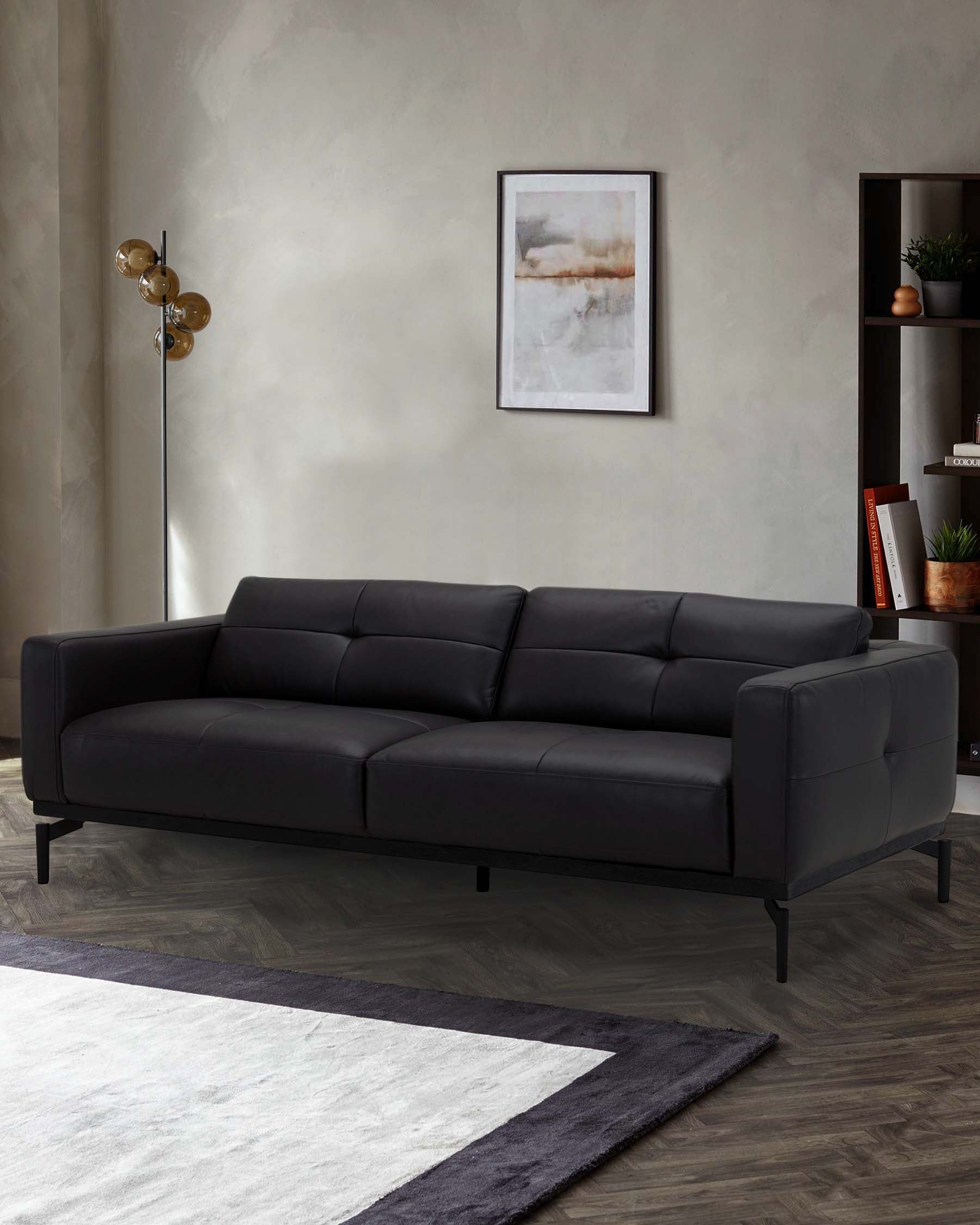 Colton black leather 3 seater sofa