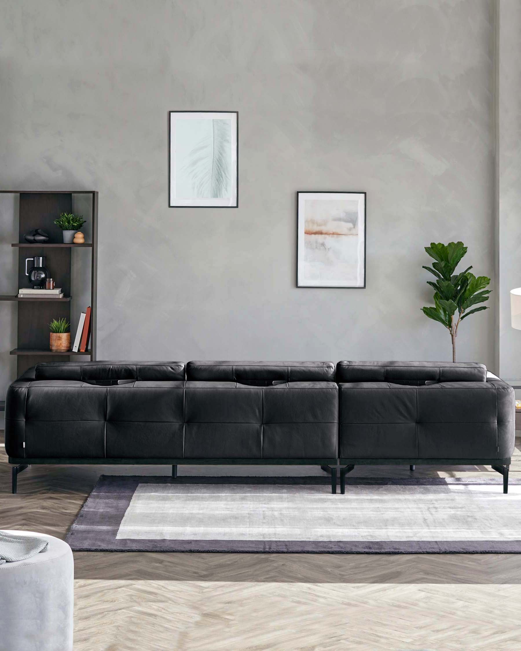 Colton black leather left hand corner chaise sofa