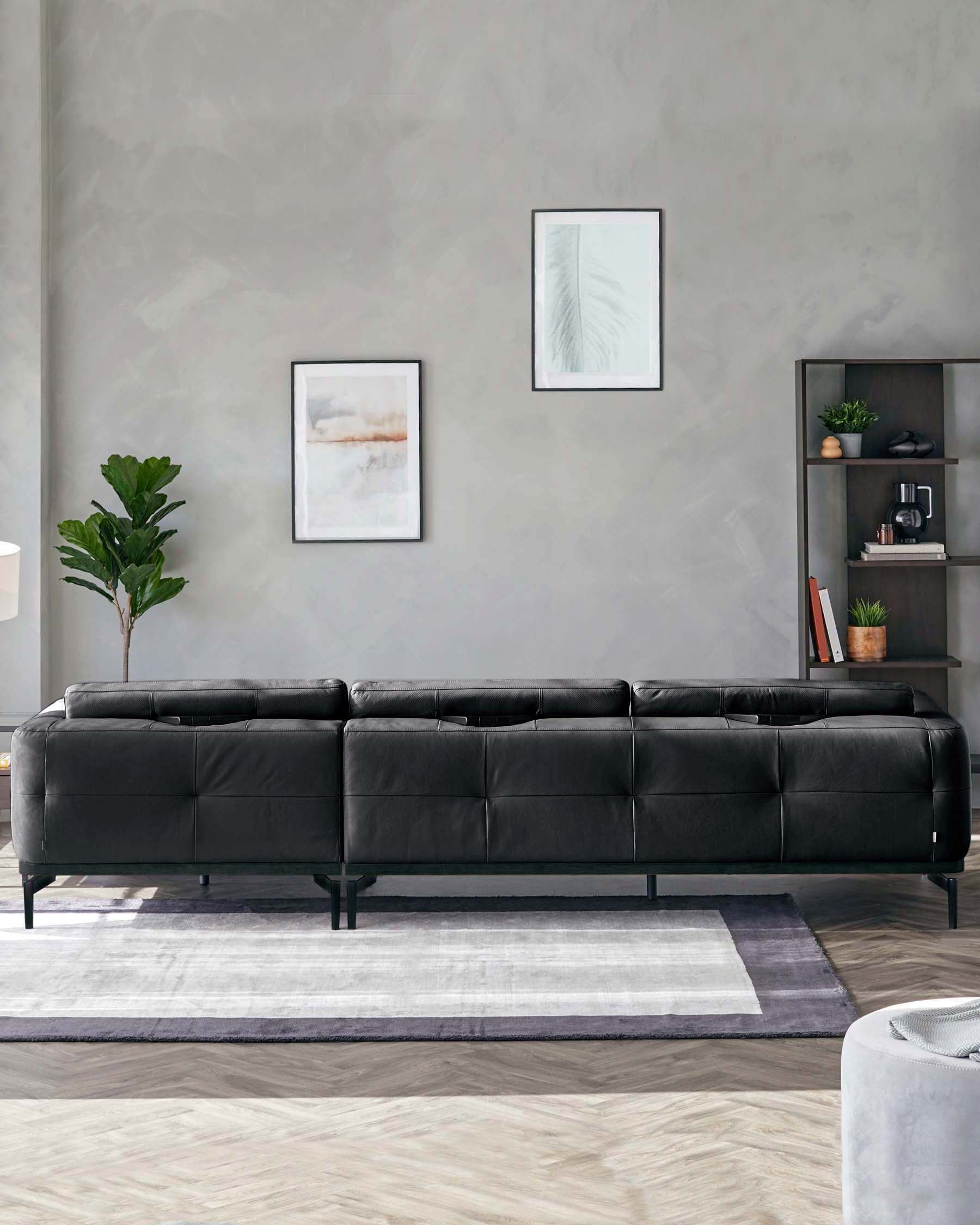 Colton black leather right hand corner chaise sofa
