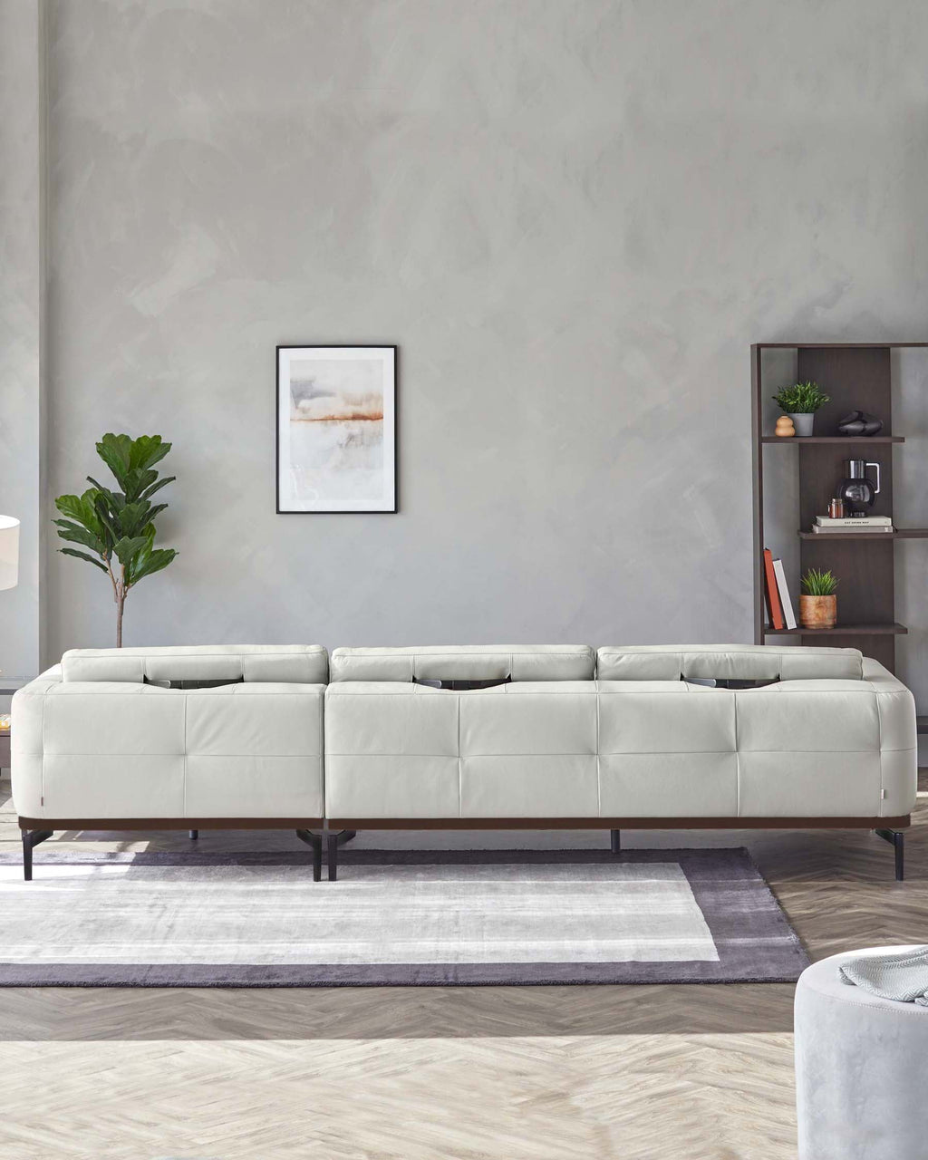 Colton Natural Grey Leather Right Hand Corner Chaise Sofa