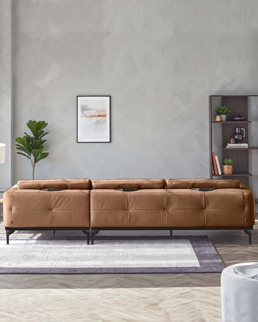 Colton tan leather right hand corner chaise sofa