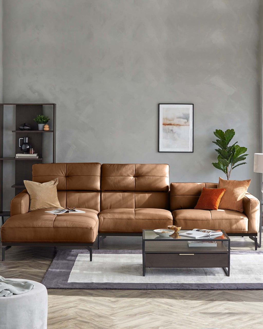 Colton tan leather left hand corner chaise sofa