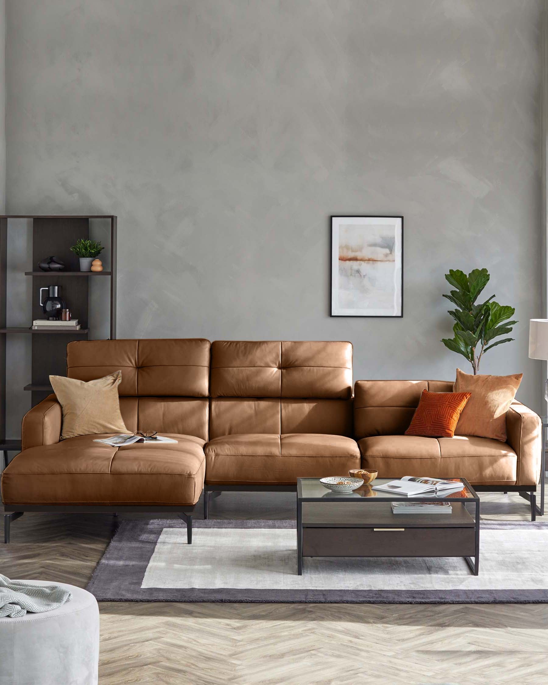 Colton tan leather left hand corner chaise sofa