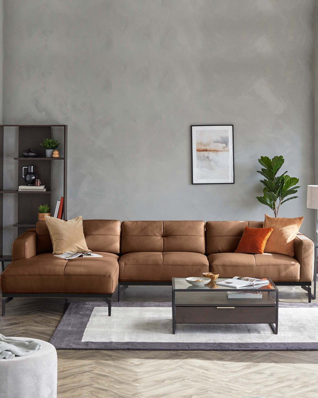 Colton tan leather left hand corner chaise sofa