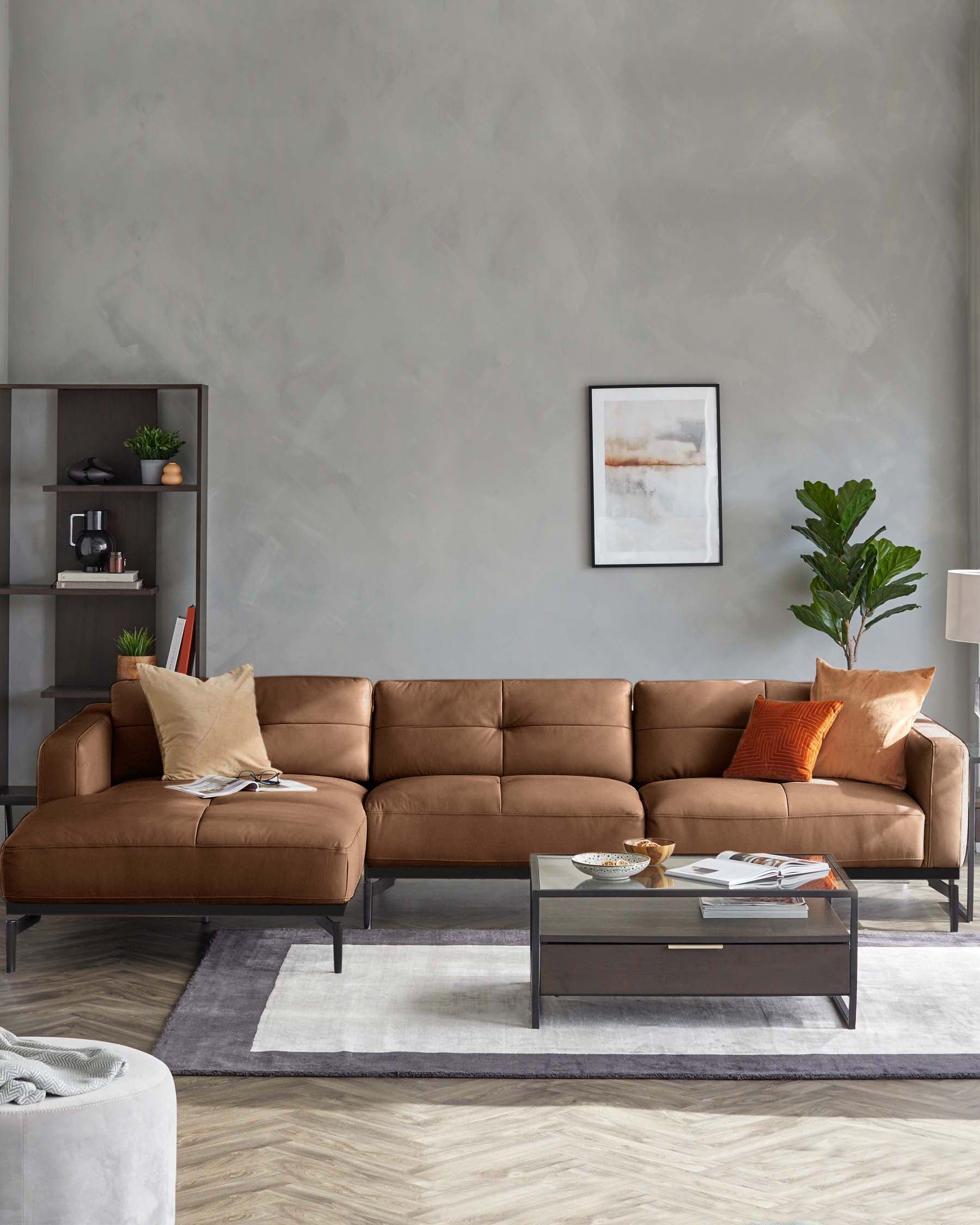 Colton tan leather left hand corner chaise sofa