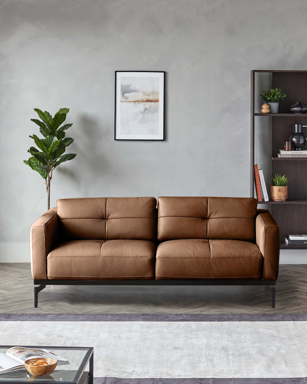 Colton tan leather 2 seater sofa