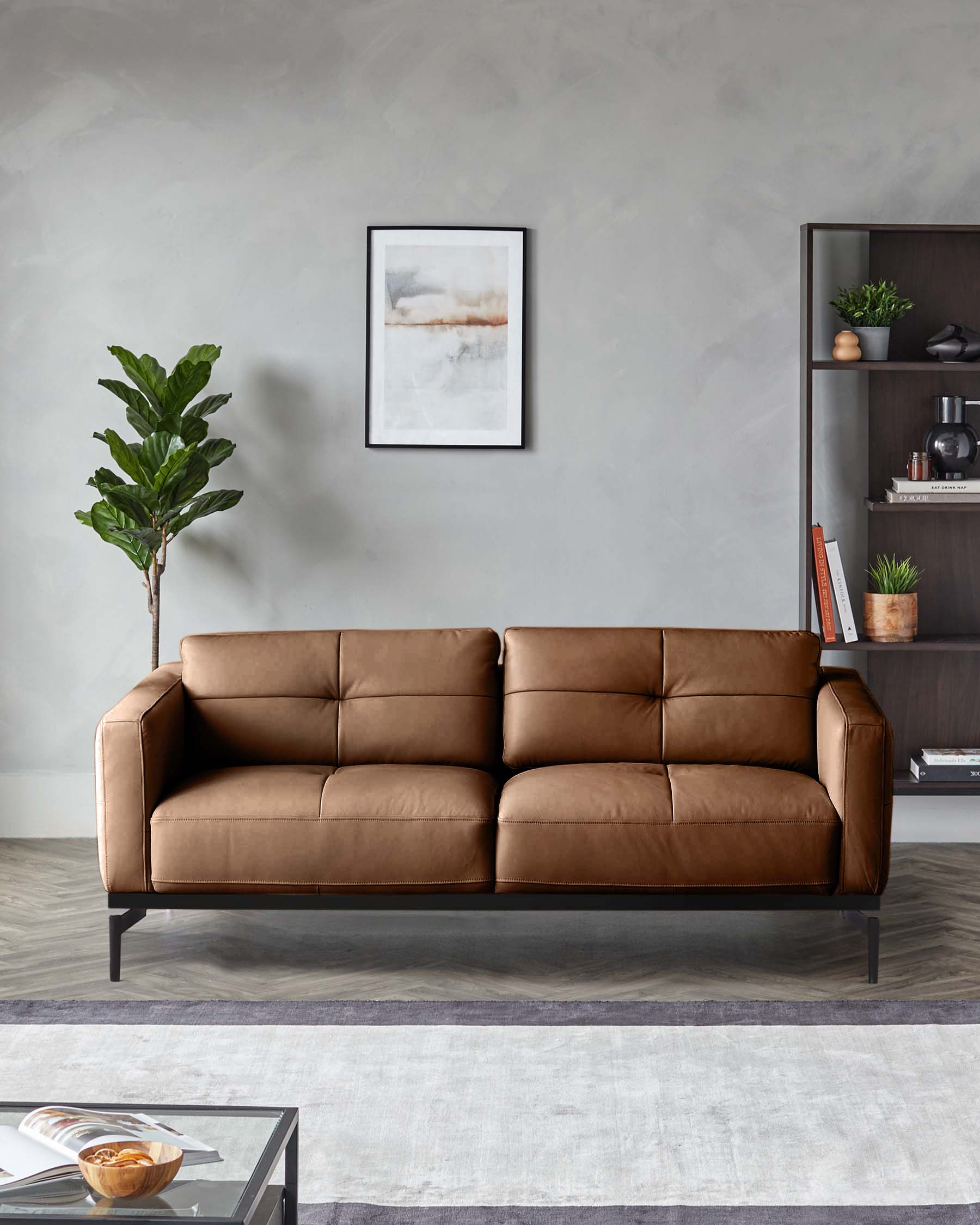 Colton tan leather 2 seater sofa
