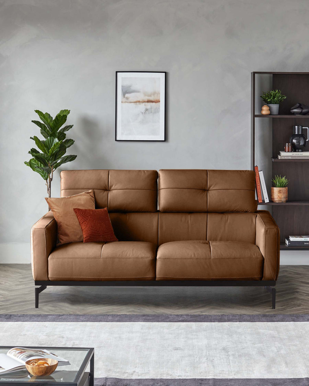 Colton tan leather 2 seater sofa