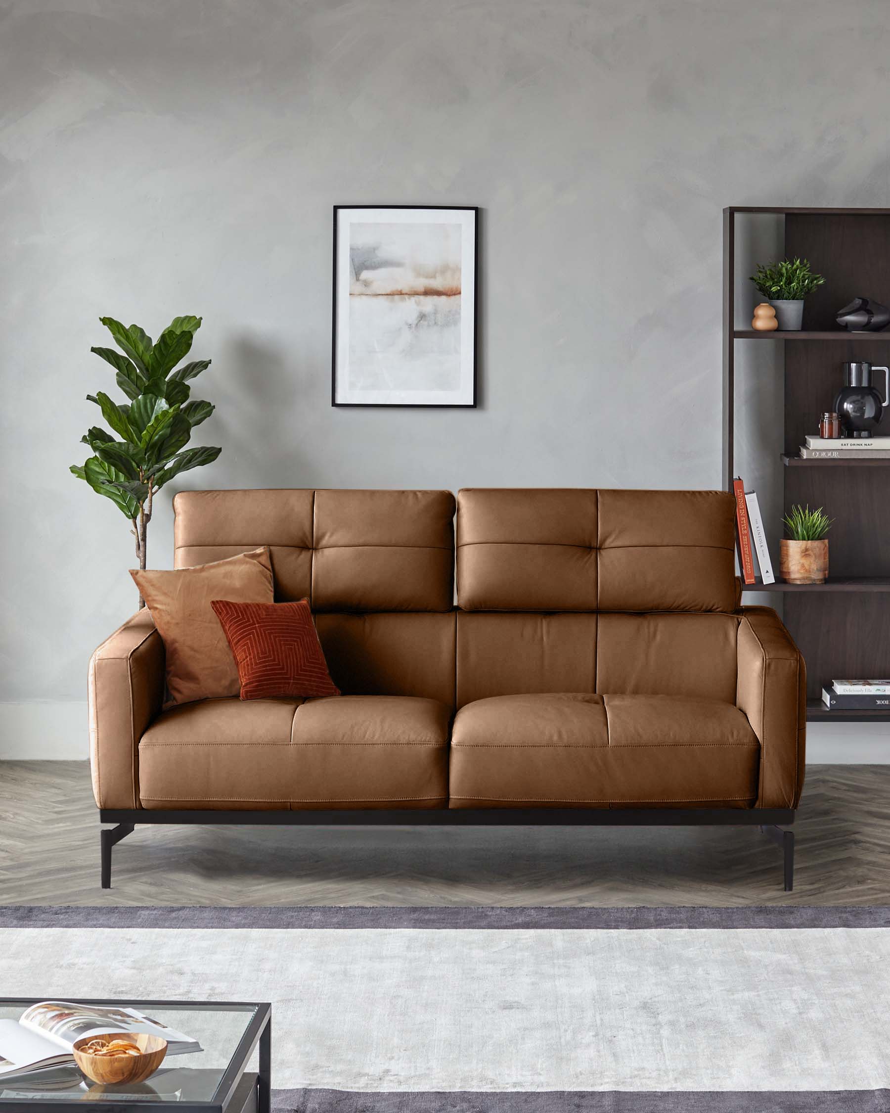Colton tan leather 2 seater sofa