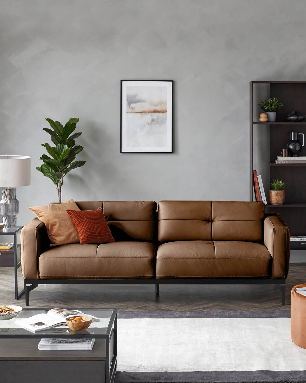 Colton tan leather 3 seater sofa