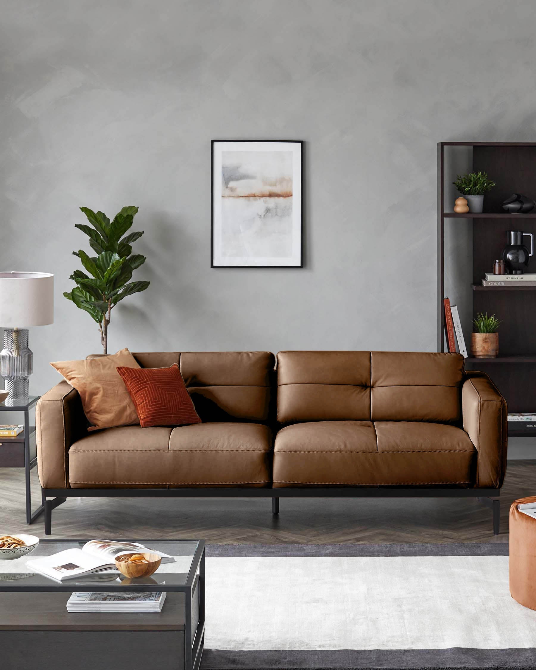Colton tan leather 3 seater sofa