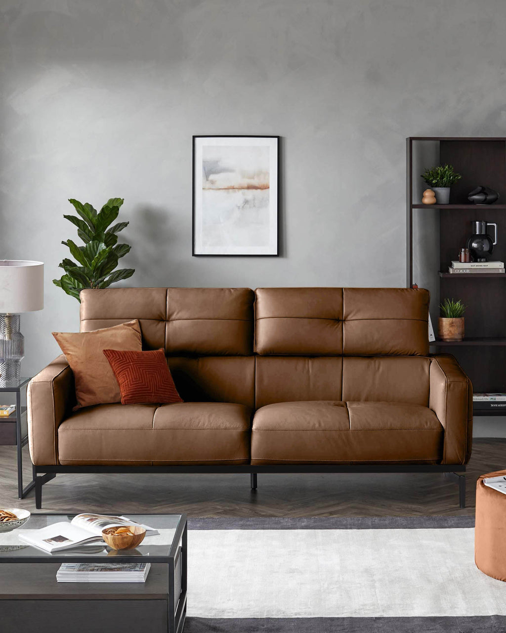 Colton tan leather 3 seater sofa