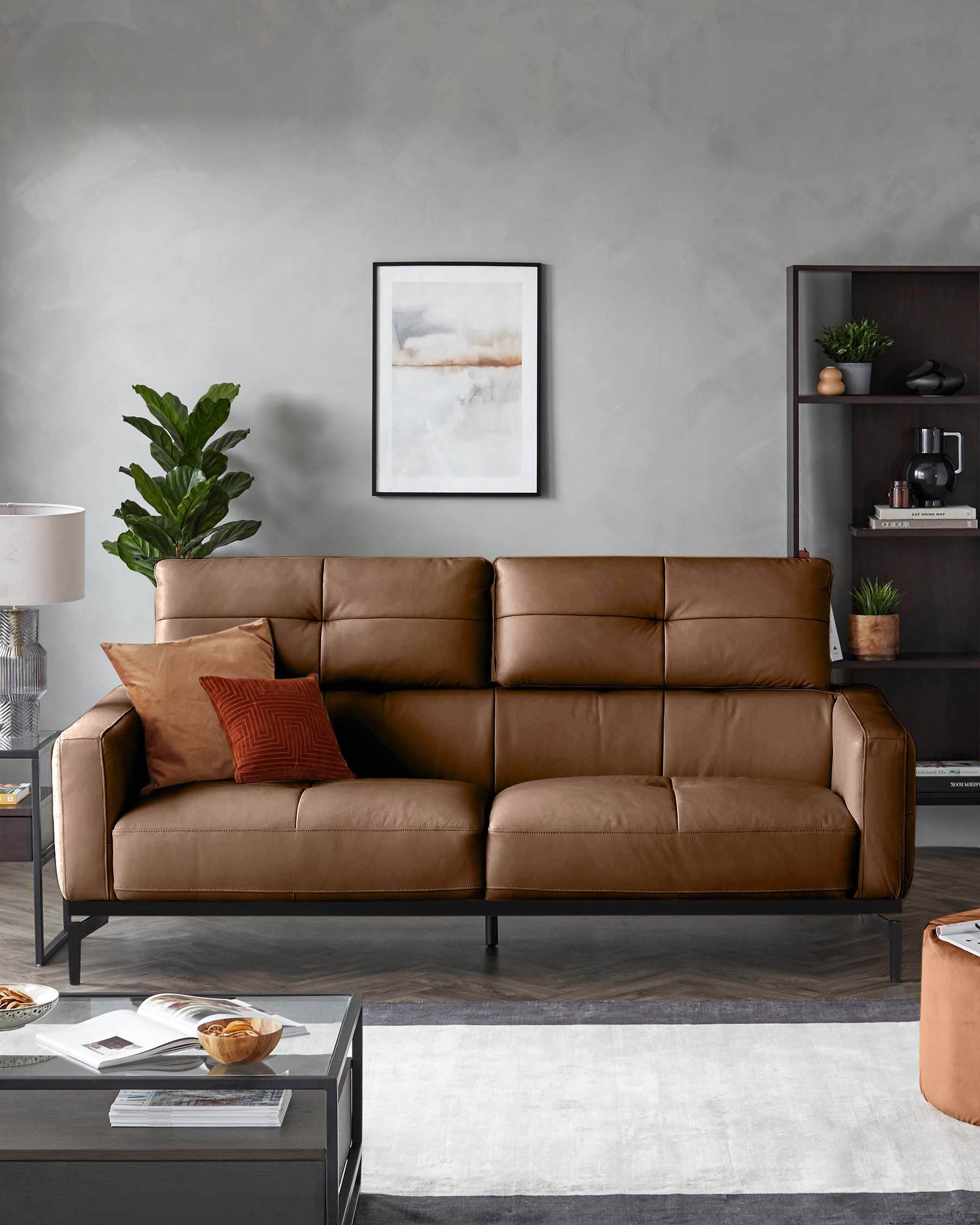 Colton tan leather 3 seater sofa
