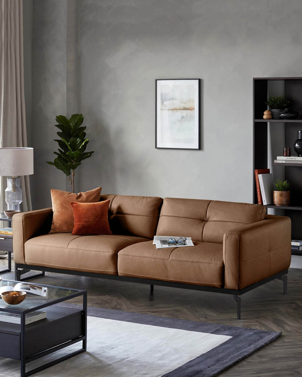 Colton tan leather 3 seater sofa
