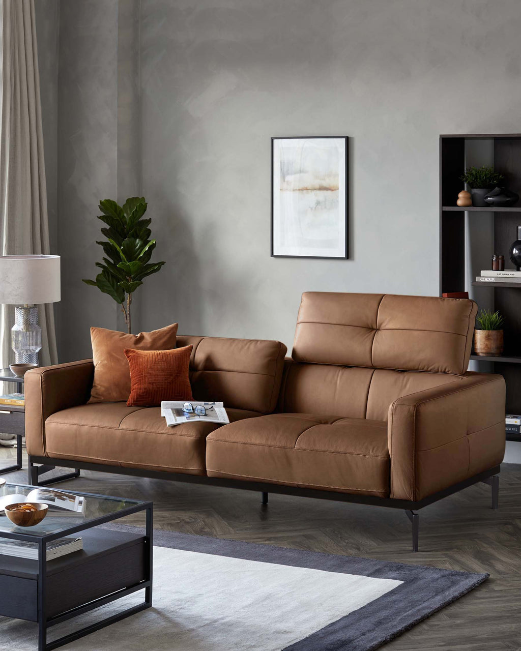 Colton tan leather 3 seater sofa