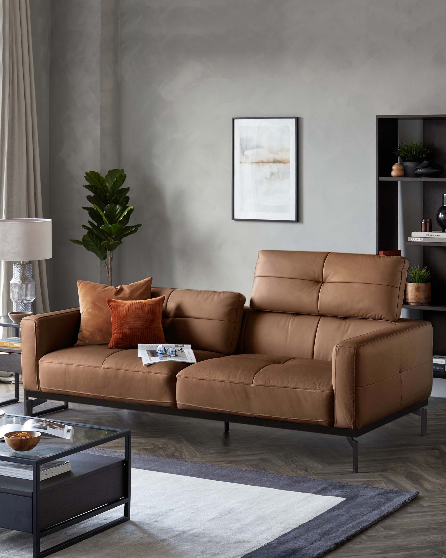 Colton tan leather 3 seater sofa
