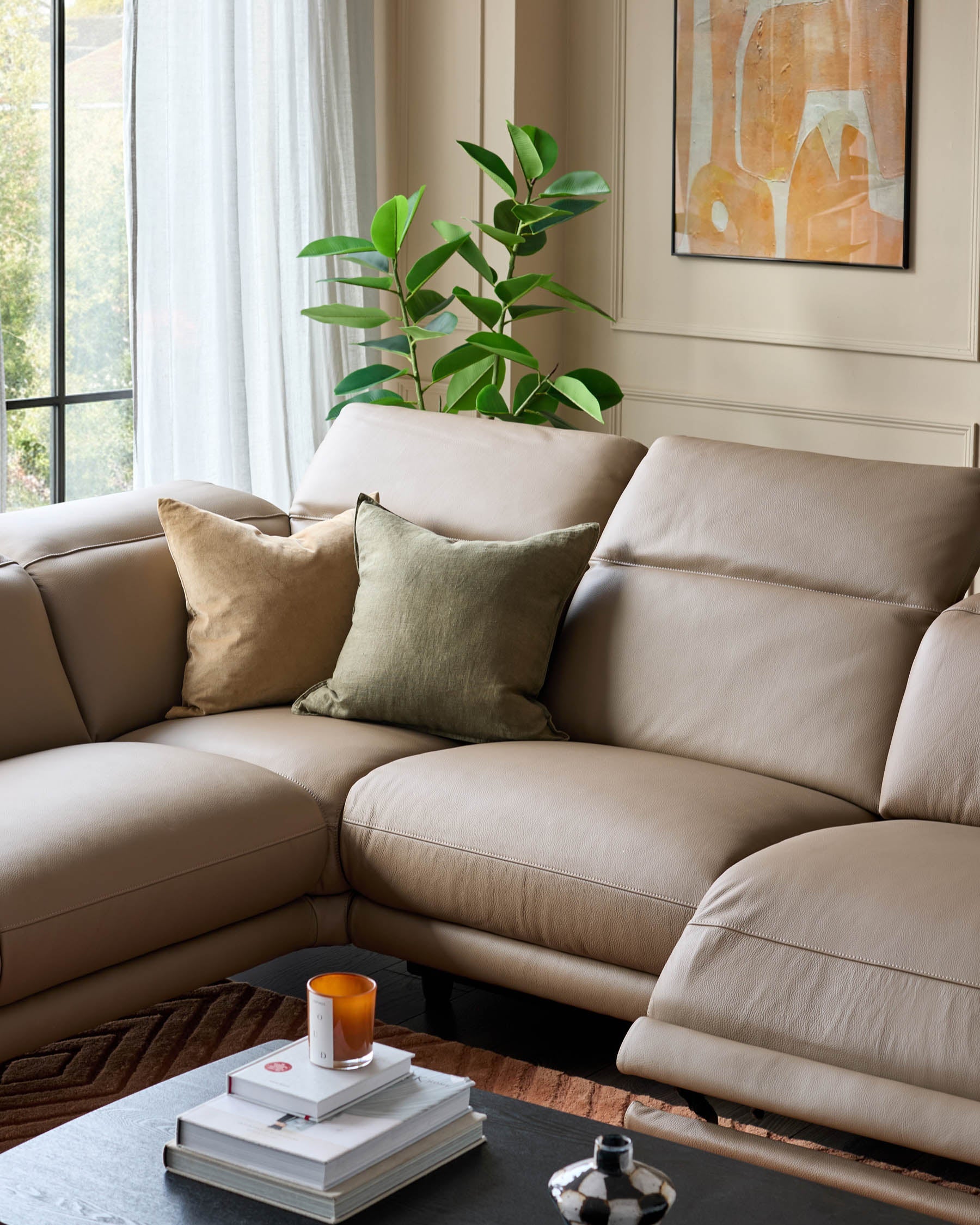 Connor natural leather left hand corner chaise sofa