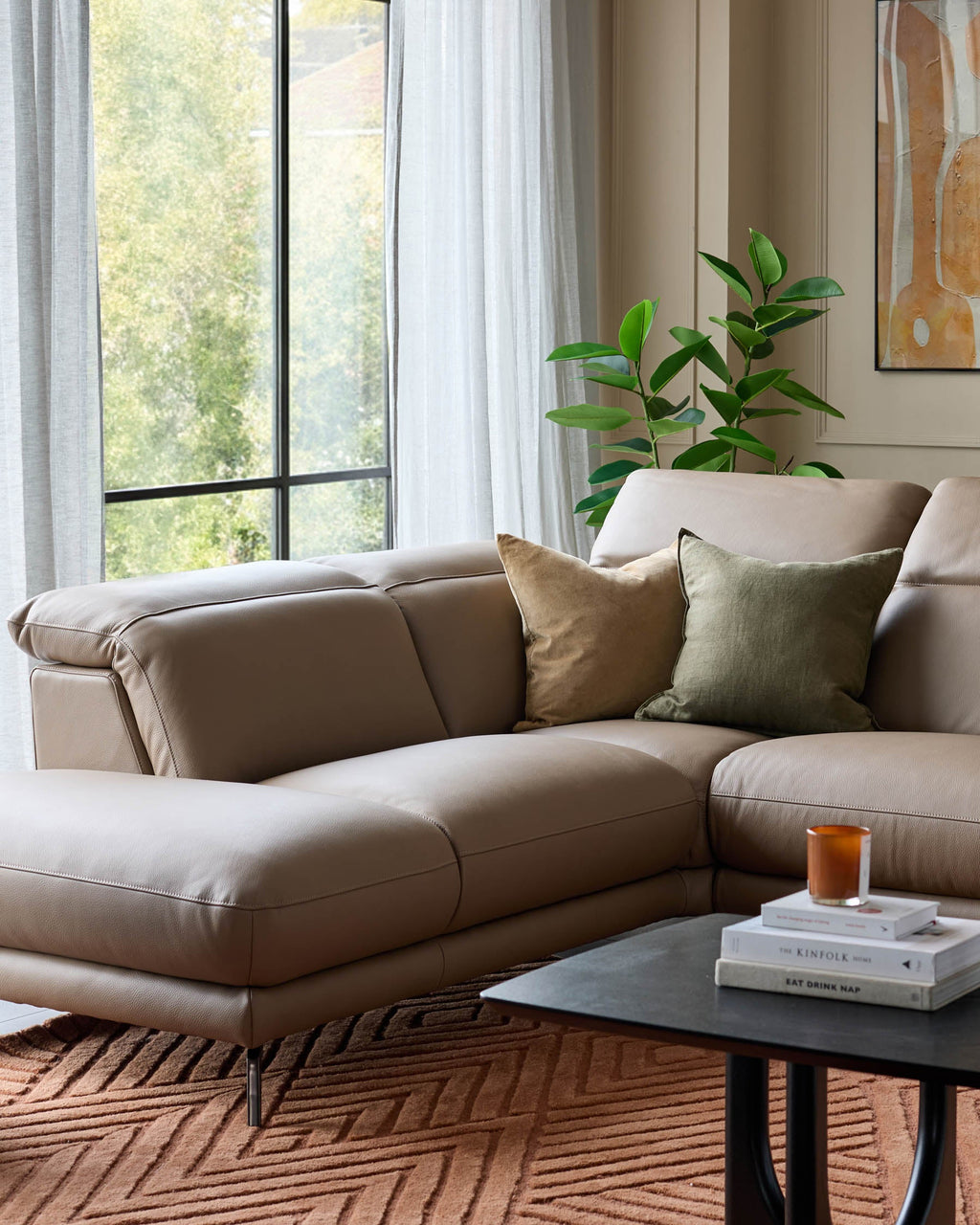 Connor natural leather left hand corner chaise sofa