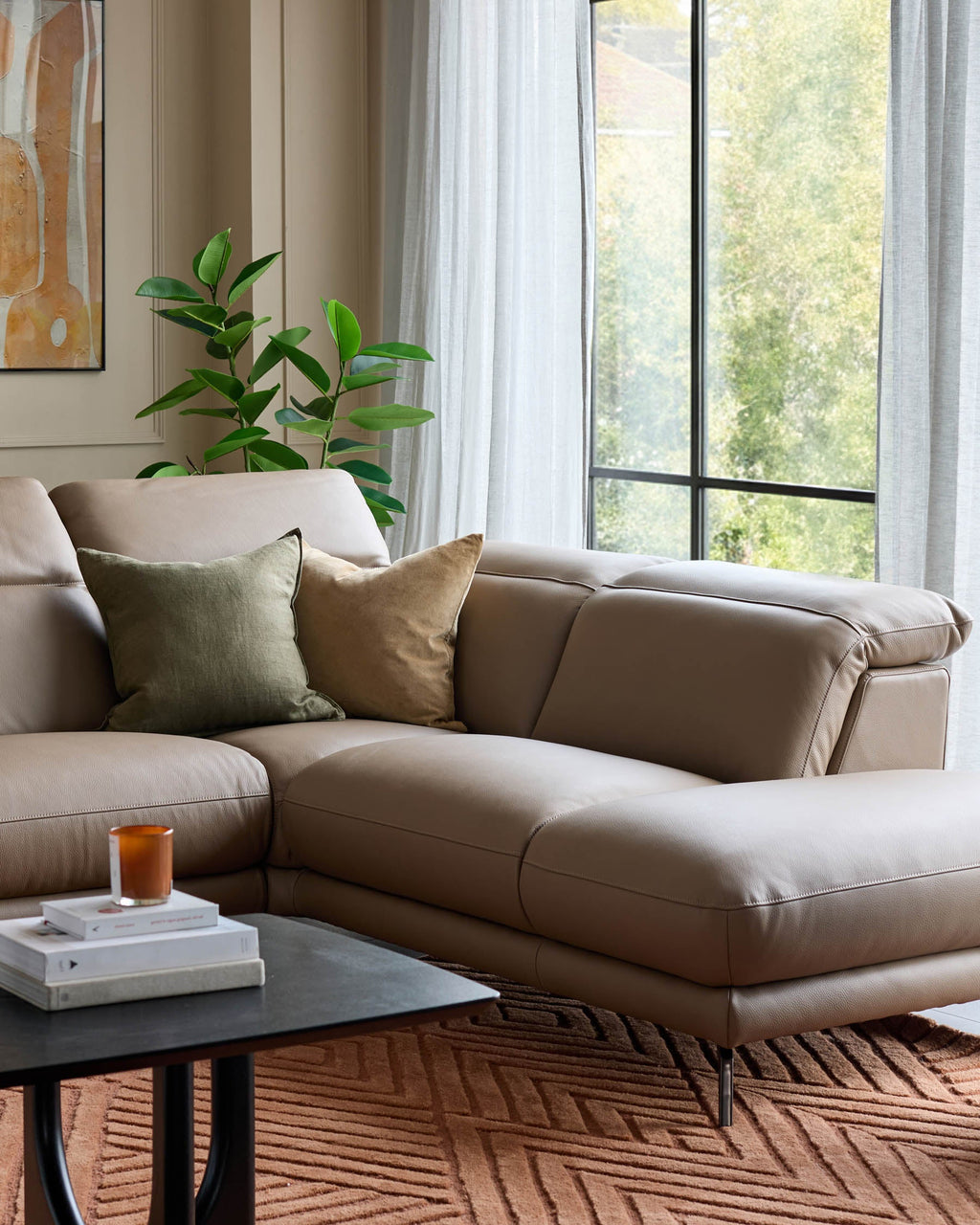 Connor natural leather right hand corner chaise sofa