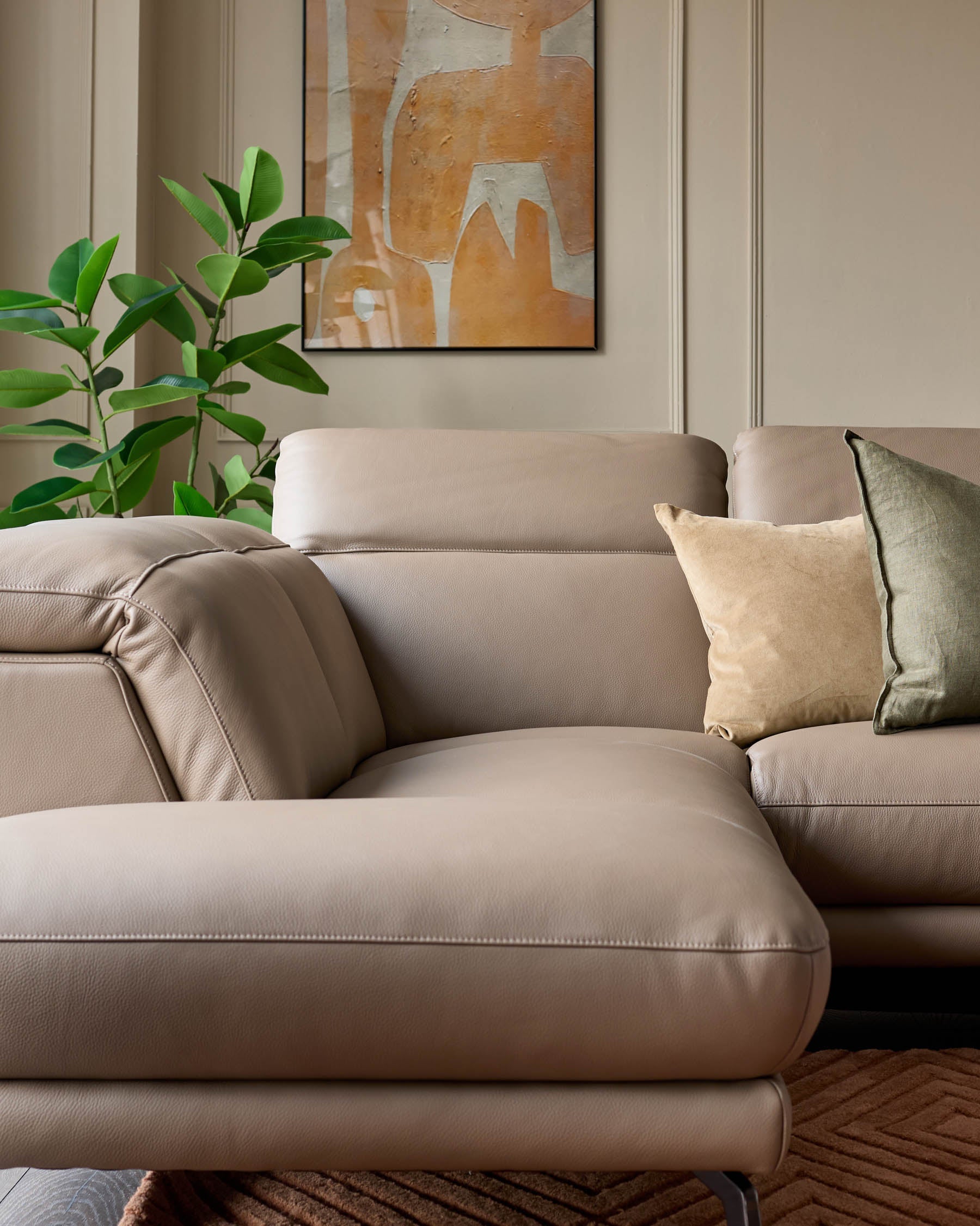 Connor natural leather left hand corner chaise sofa