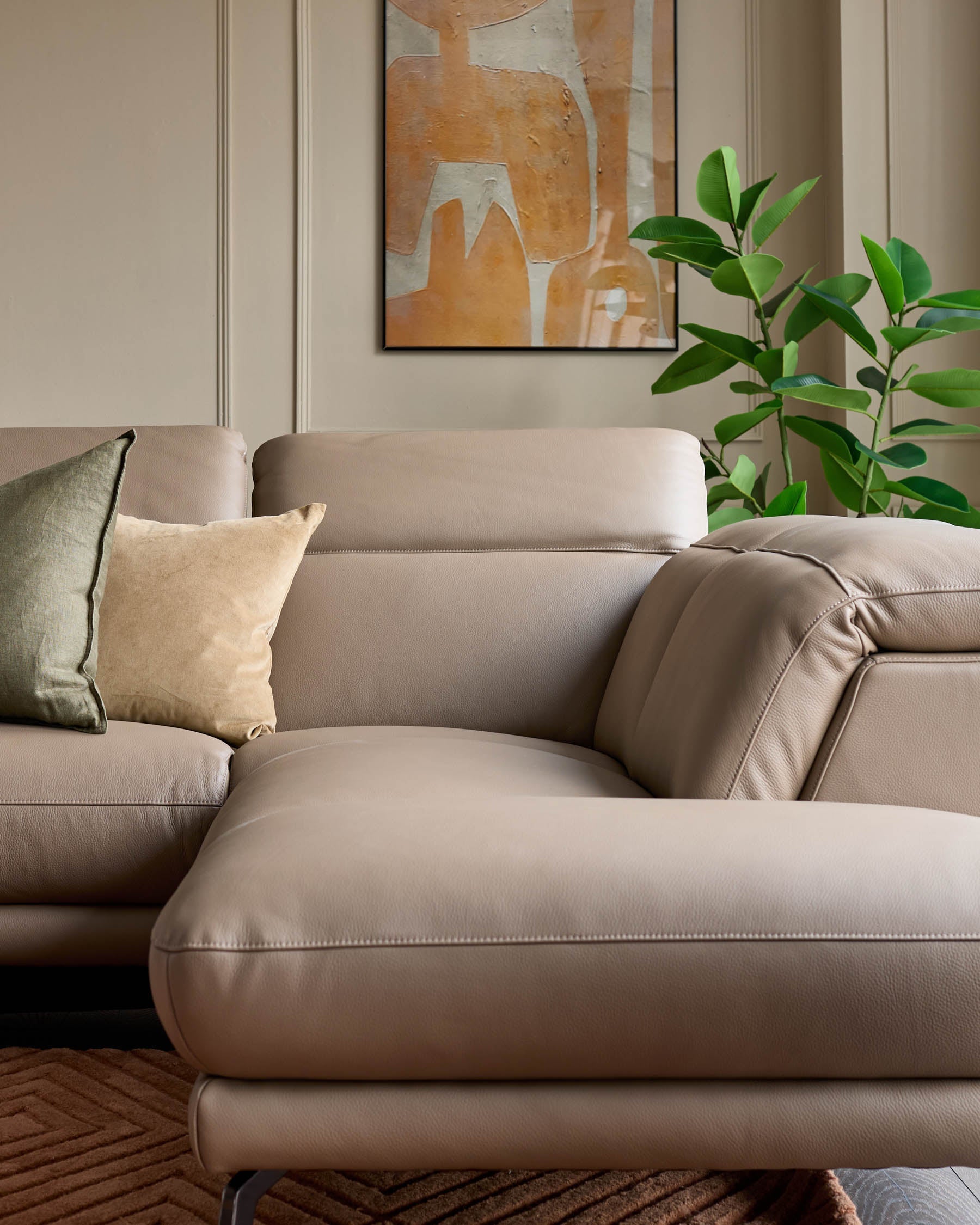 Connor natural leather right hand corner chaise sofa