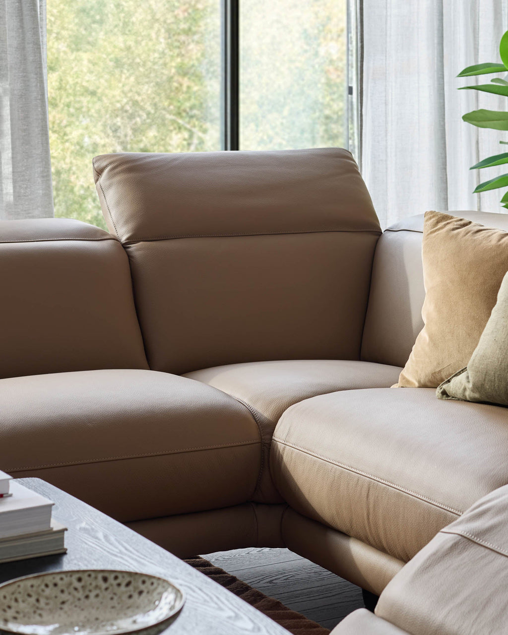 Connor natural leather left hand corner chaise sofa