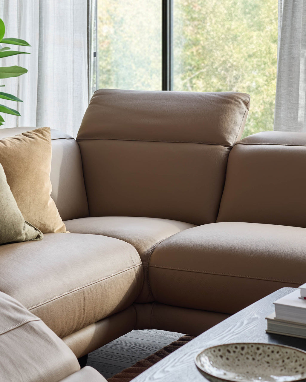 Connor natural leather right hand corner chaise sofa