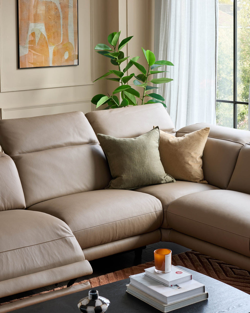 Connor natural leather right hand corner chaise sofa