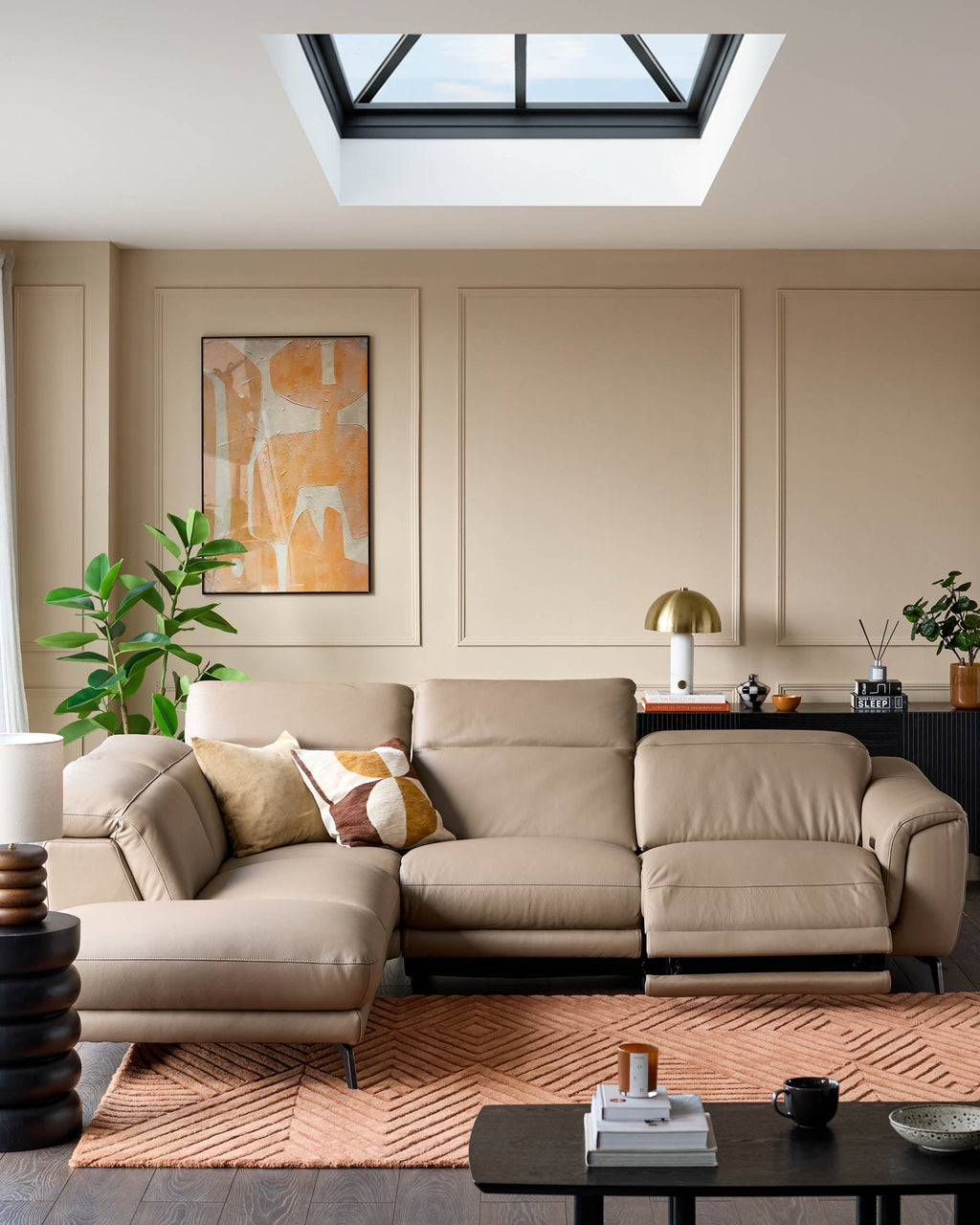 Connor natural leather left hand corner chaise sofa