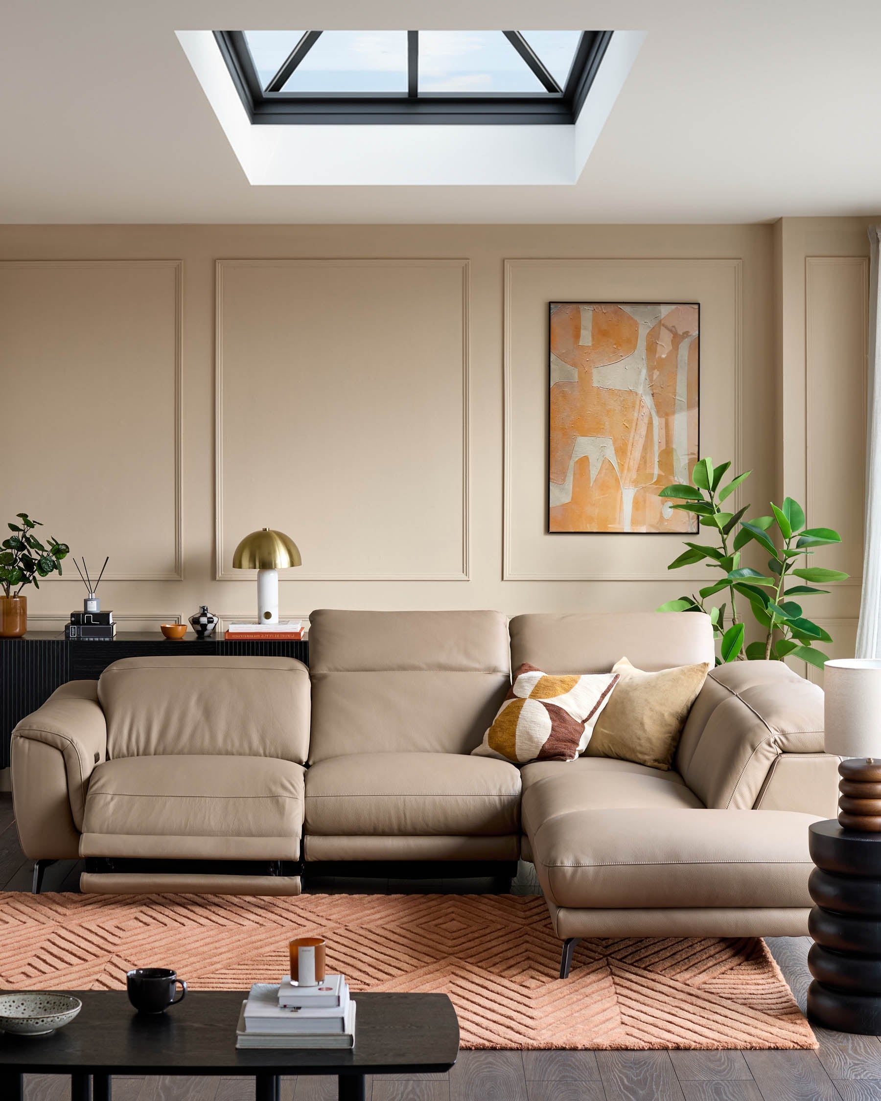 Connor natural leather right hand corner chaise sofa