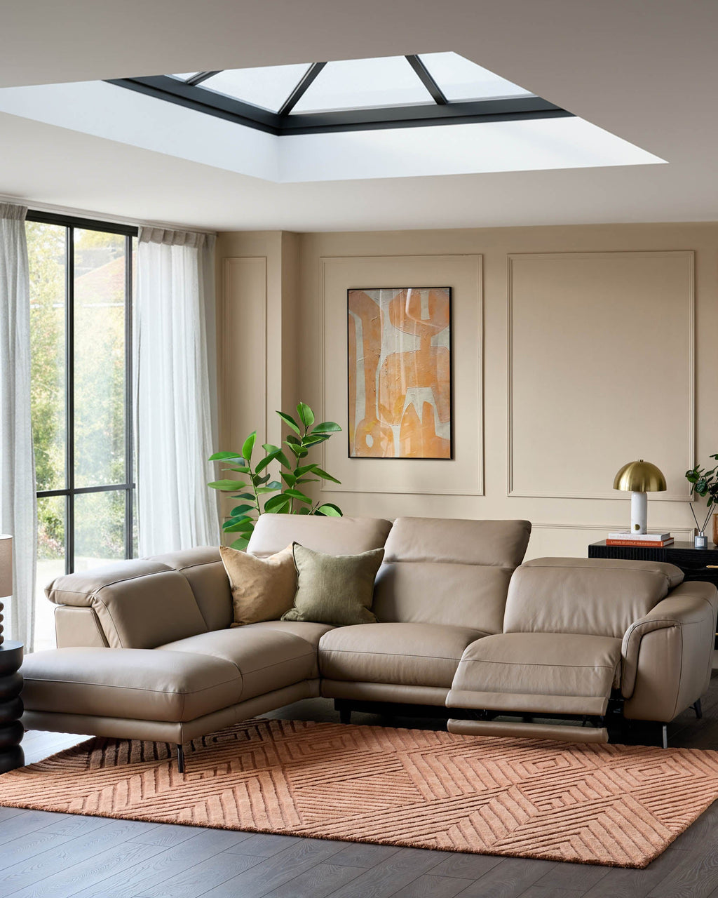 Connor natural leather left hand corner chaise sofa