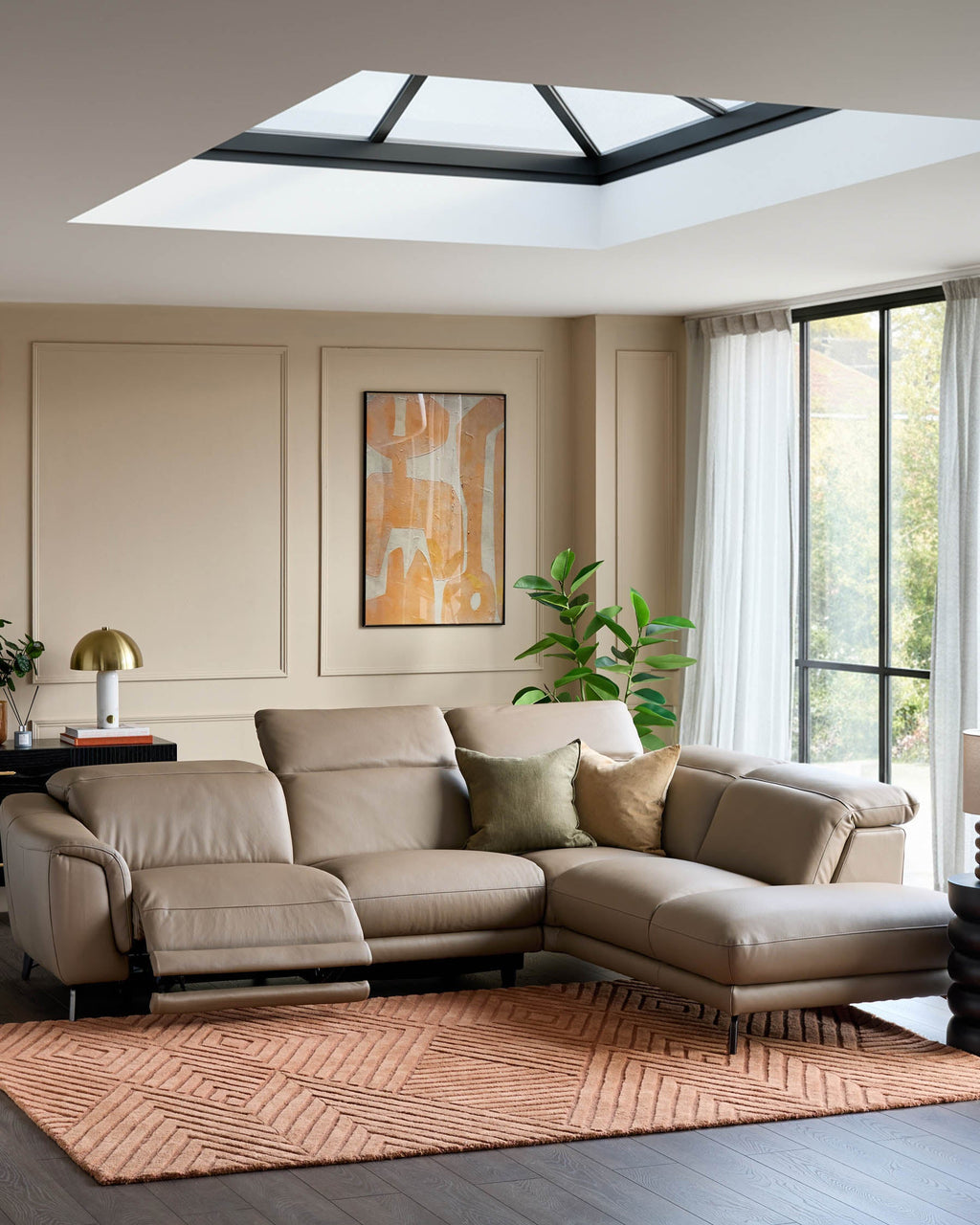 Connor natural leather right hand corner chaise sofa