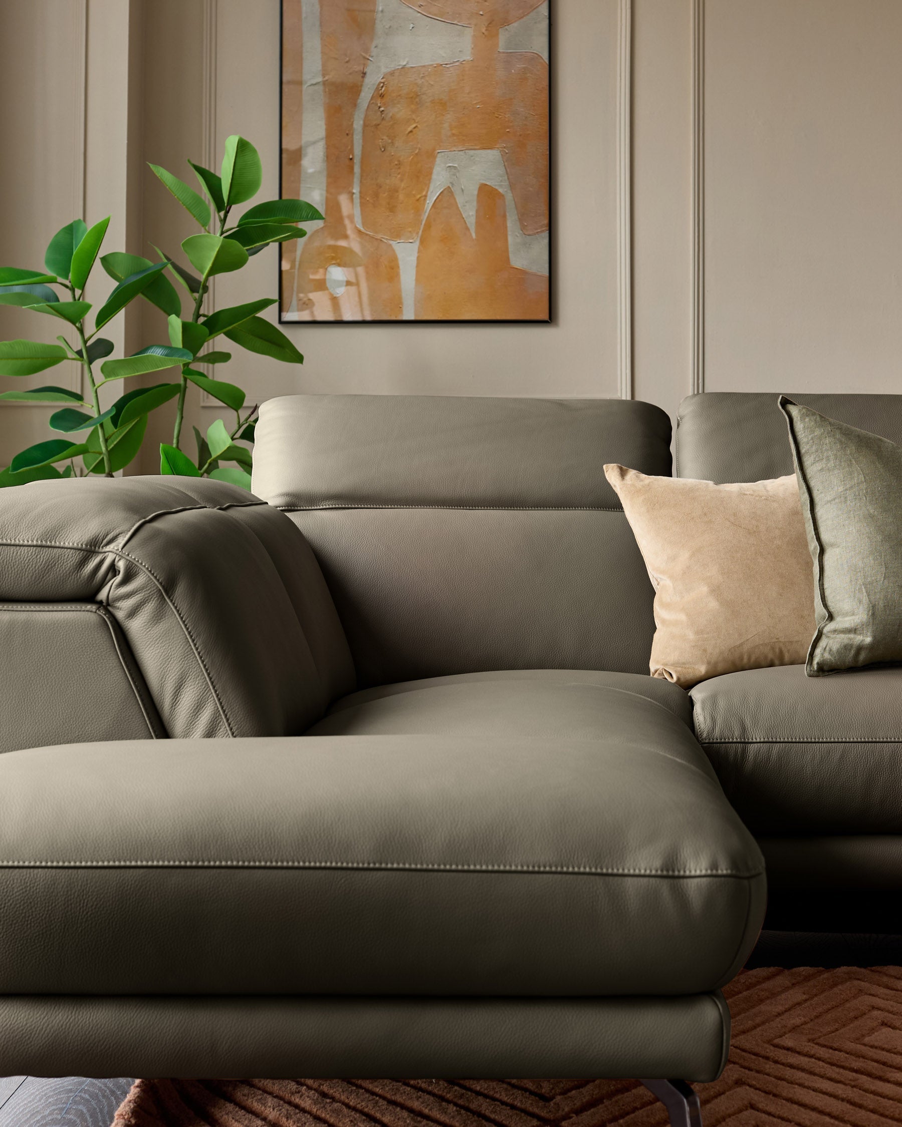 Connor olive green leather left hand corner sofa