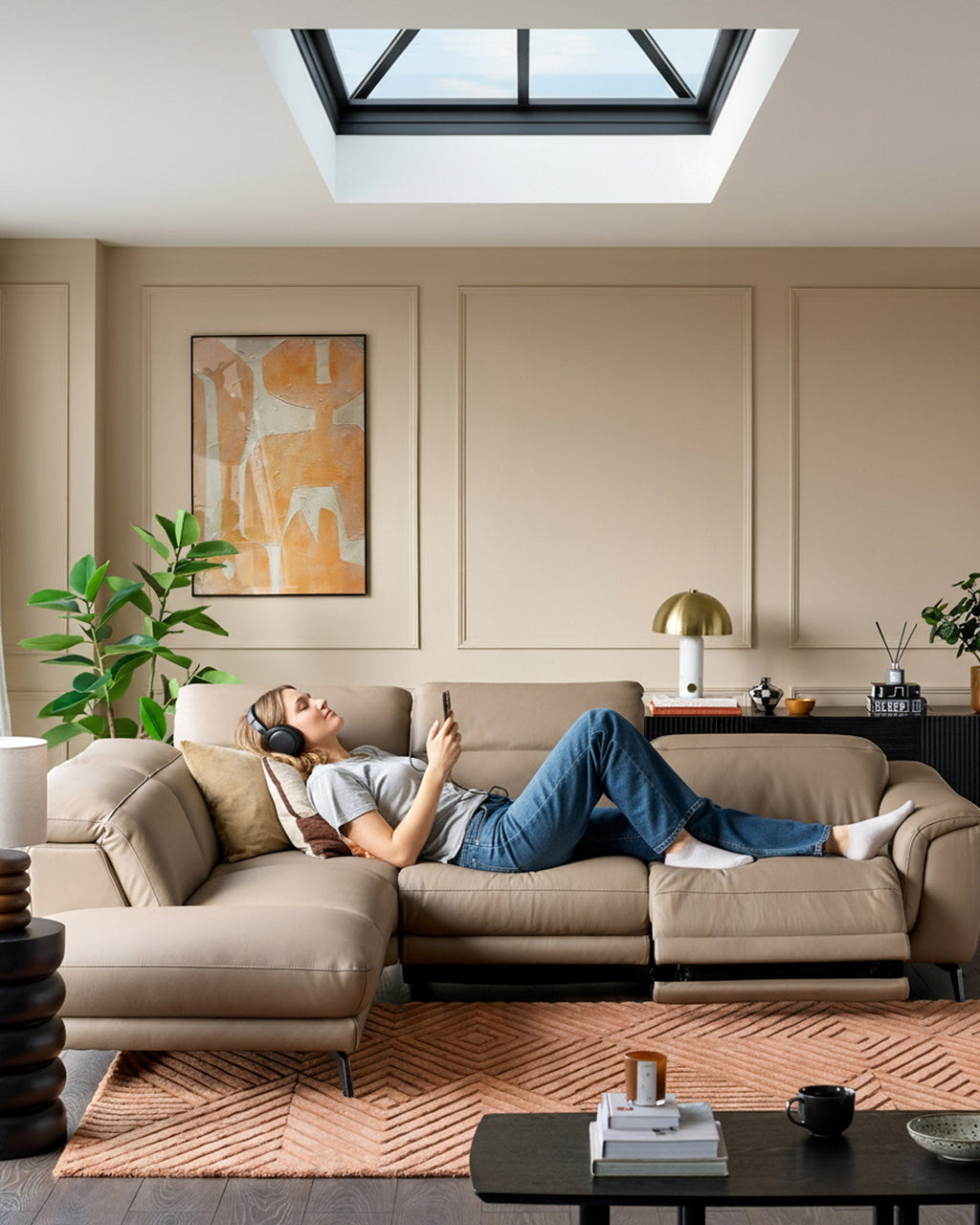 Connor natural leather left hand corner chaise sofa