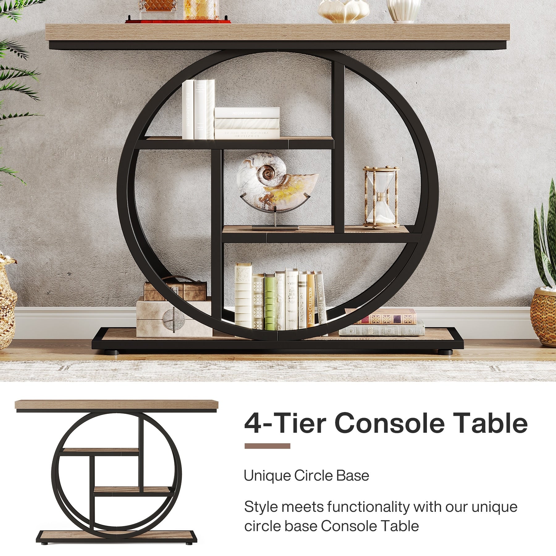 Console Table for Entryway, Industrial 4-Tier Sofa Table Behind Couch