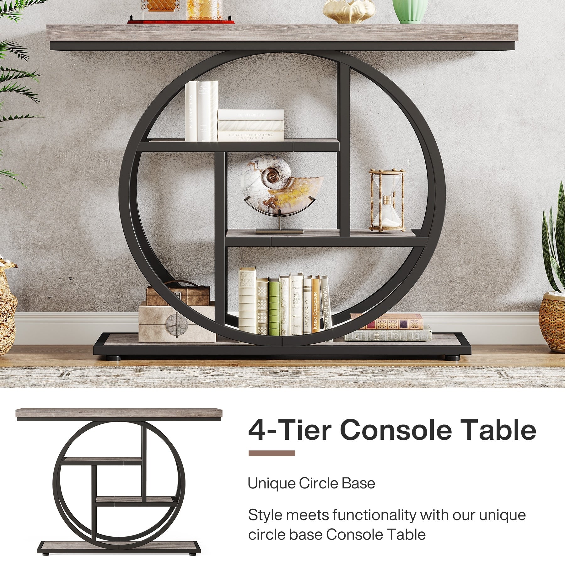 Console Table for Entryway, Industrial 4-Tier Sofa Table Behind Couch