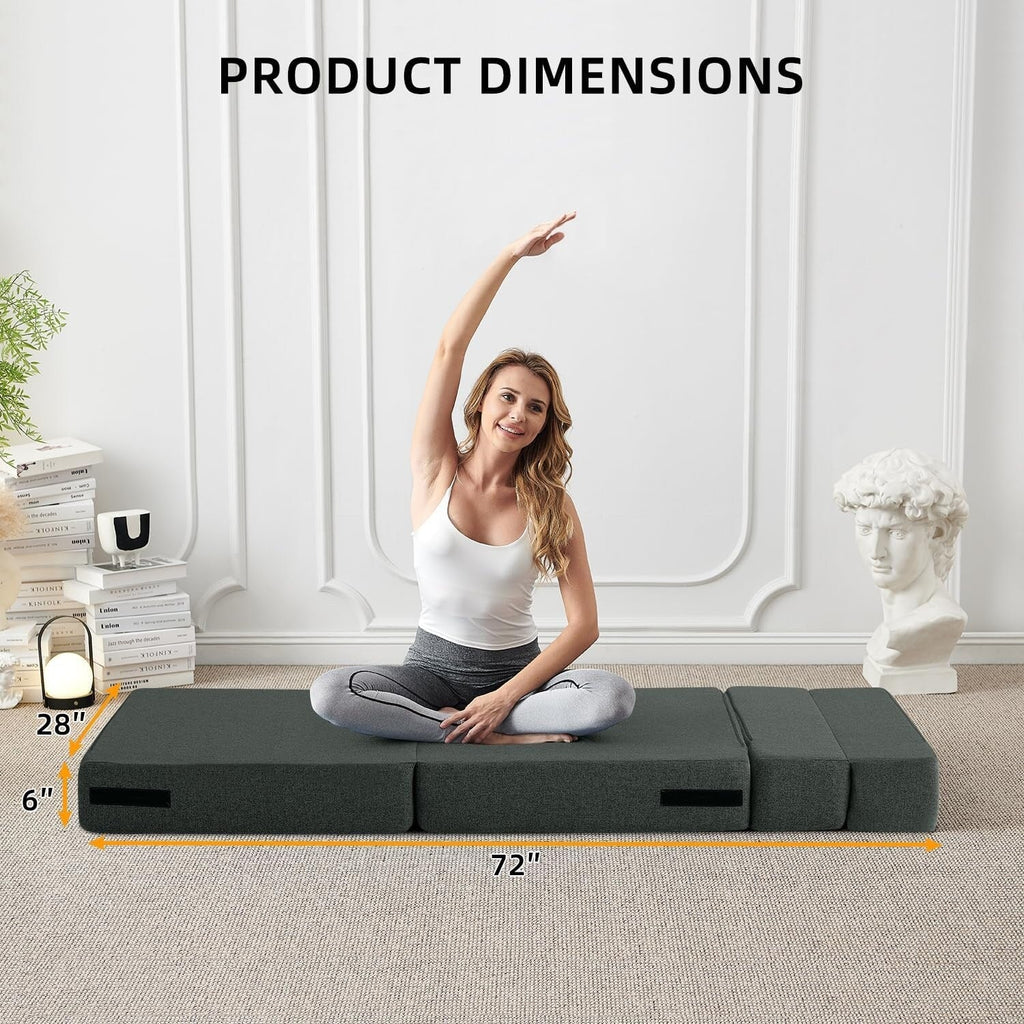 Convertible Folding Sofa Bed - Modern Linen Sleeper Chair with Pillow & Foldable Mattress for Living Room/Dorm/Guest