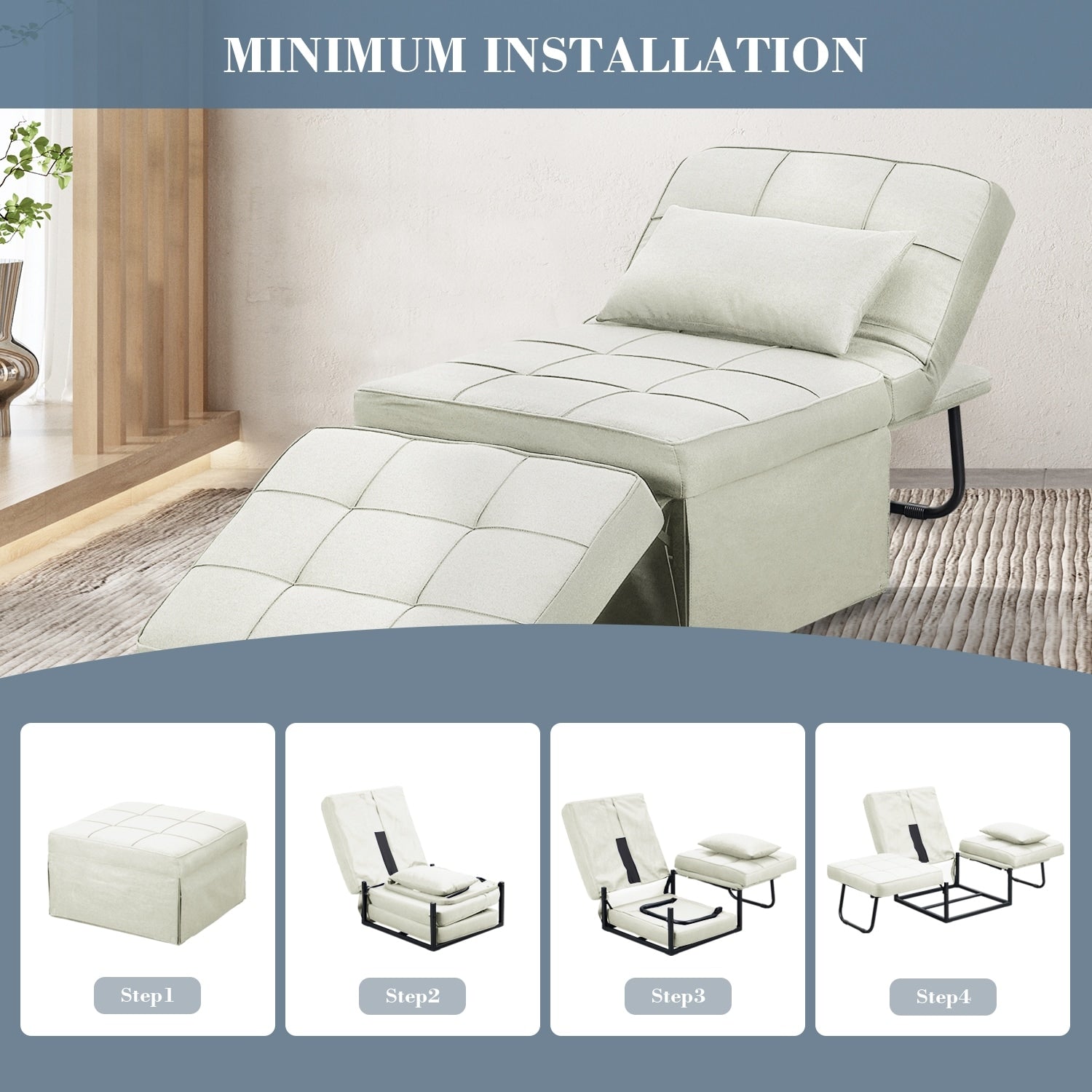 Convertible Sofa Bed Sleeper Sofa Chair Couch Folding Ottoman Recliner Chairs for Living Room