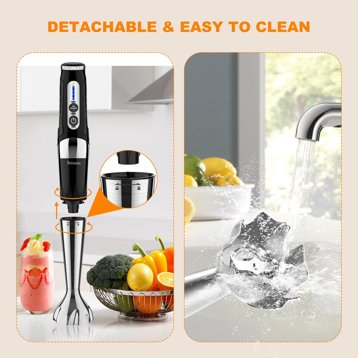 Cordless Hand Blender: 4-in-1 USB Rechargeable Immersion Blender, 21 Variable Speeds & 3-Angle Adjustable with 700ml Chopper