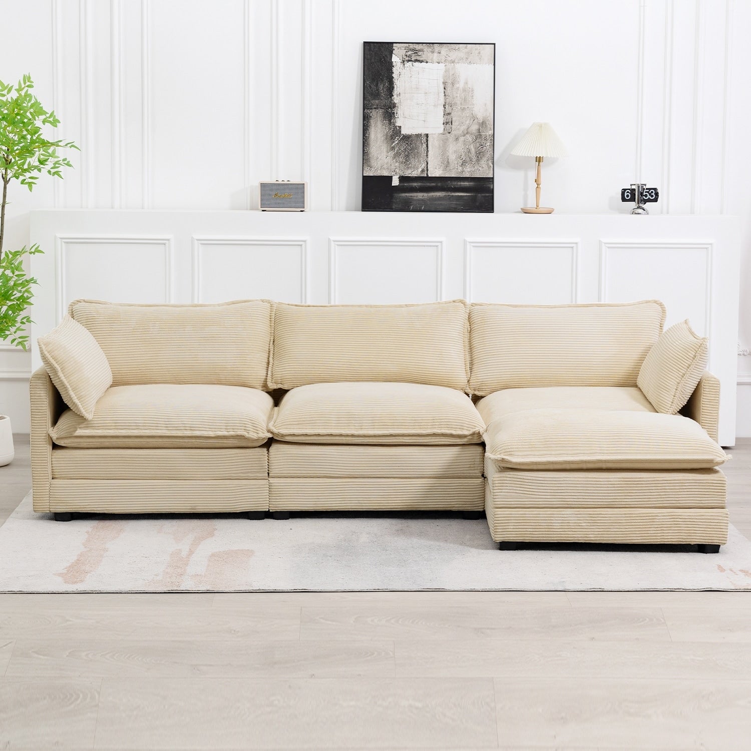 Corduroy Sectional Sofa with Removable Ottomans & Ultra-soft Cushions for Living Room & Bedroom