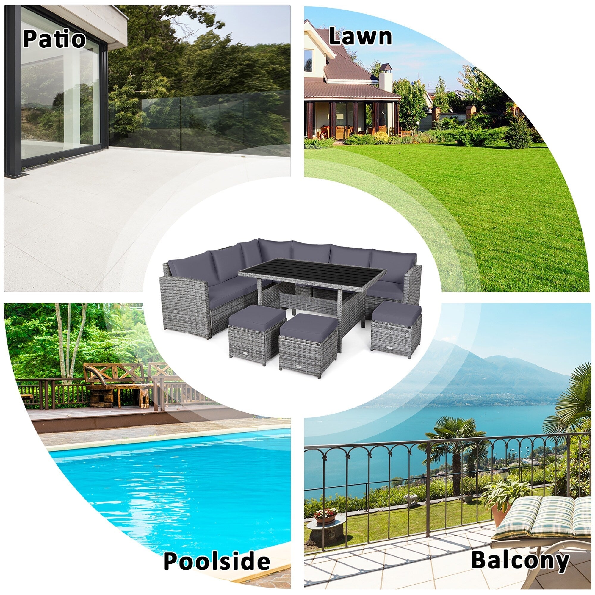Costway 7 PCS Patio Rattan Dining Set Sectional Sofa Couch Ottoman - See Details