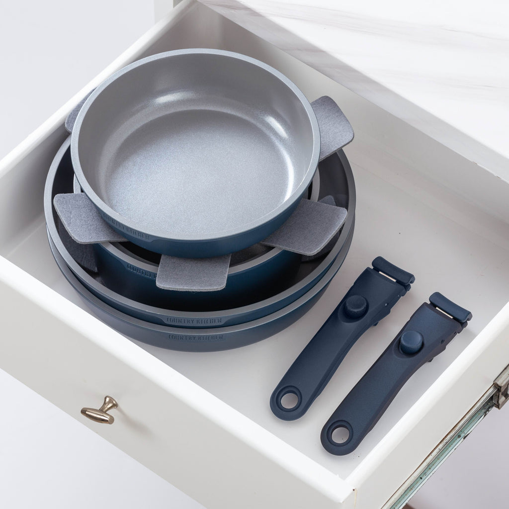 Country Kitchen 16 Piece RV Cookware Set Ceramic with Removable Handle Oven Safe